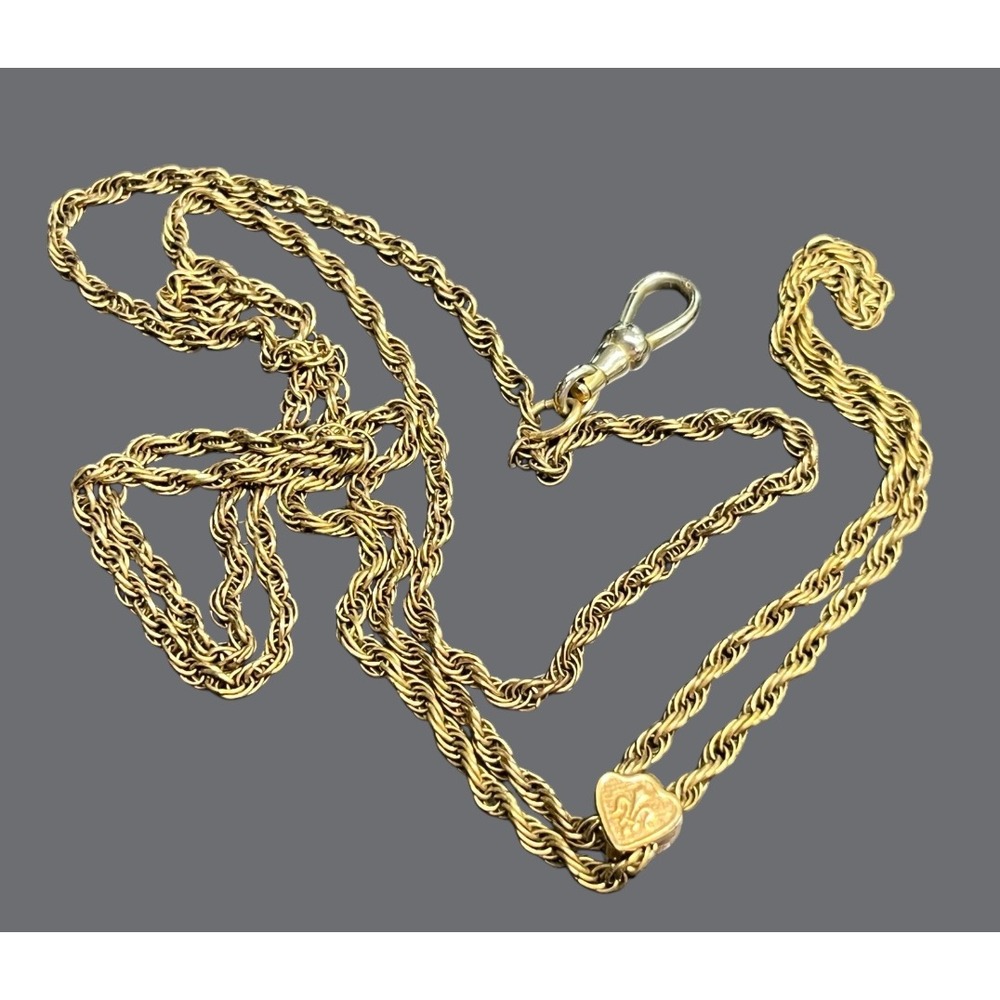 Vintage 12K GOLD FILLED Pocket Watch Long CHAIN Fleur-De-Lis Slider Pendant